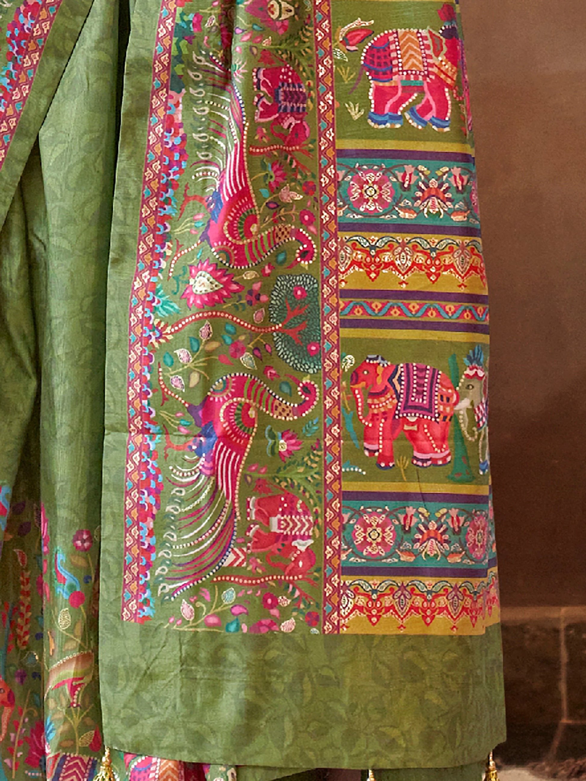 Amazeballs Green Digital Printed Silk Festive Wear Saree With Blouse