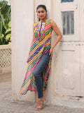 Amazeballs Multi-Color Bandhej Print Georgette Festive Wear Long Kurti - Zeel Clothing