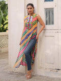 Amazeballs Multi-Color Bandhej Print Georgette Festive Wear Long Kurti - Zeel Clothing