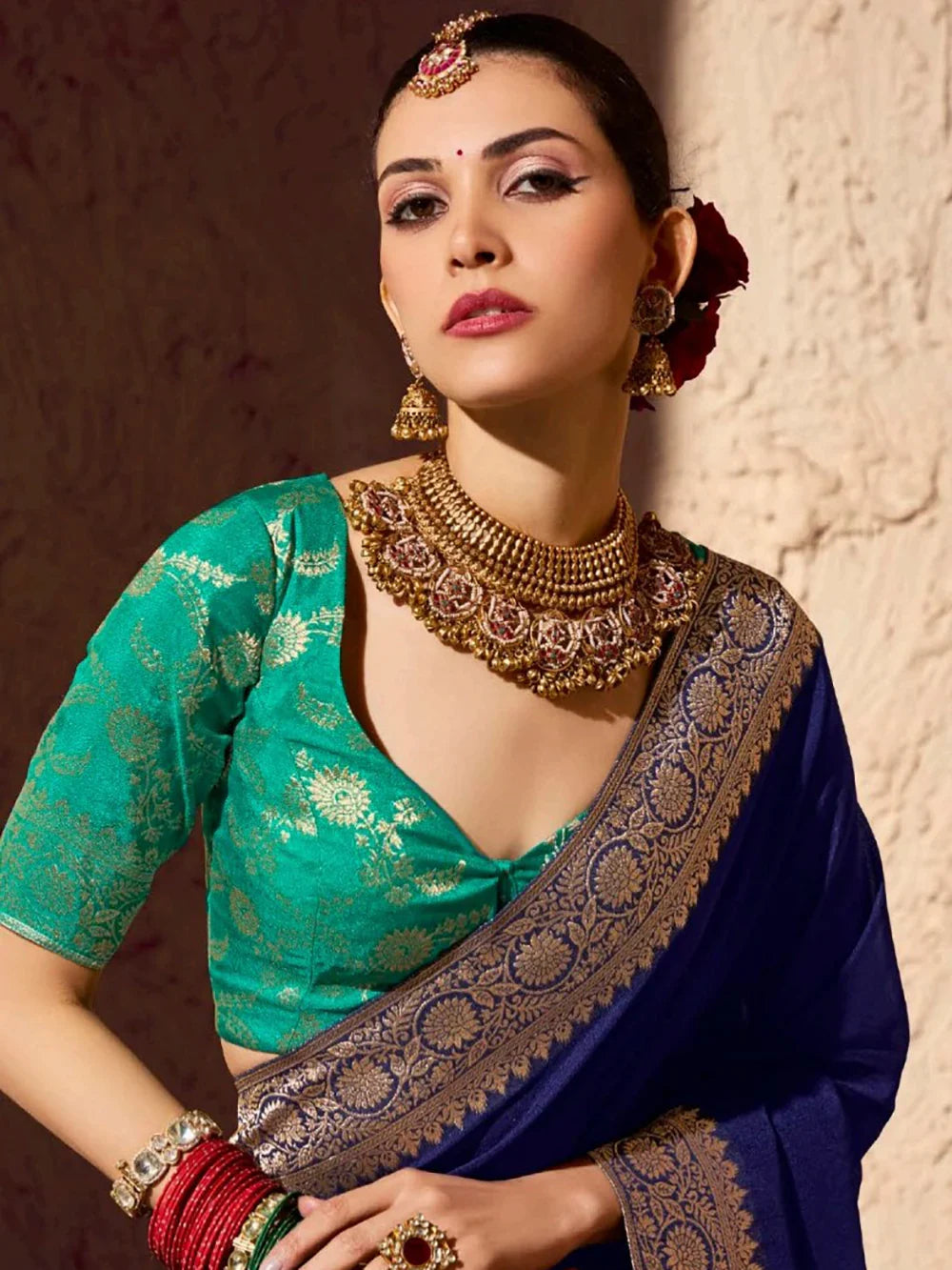 Amazeballs Navy Blue Zari Weaving Georgette Traditional Saree With Blouse