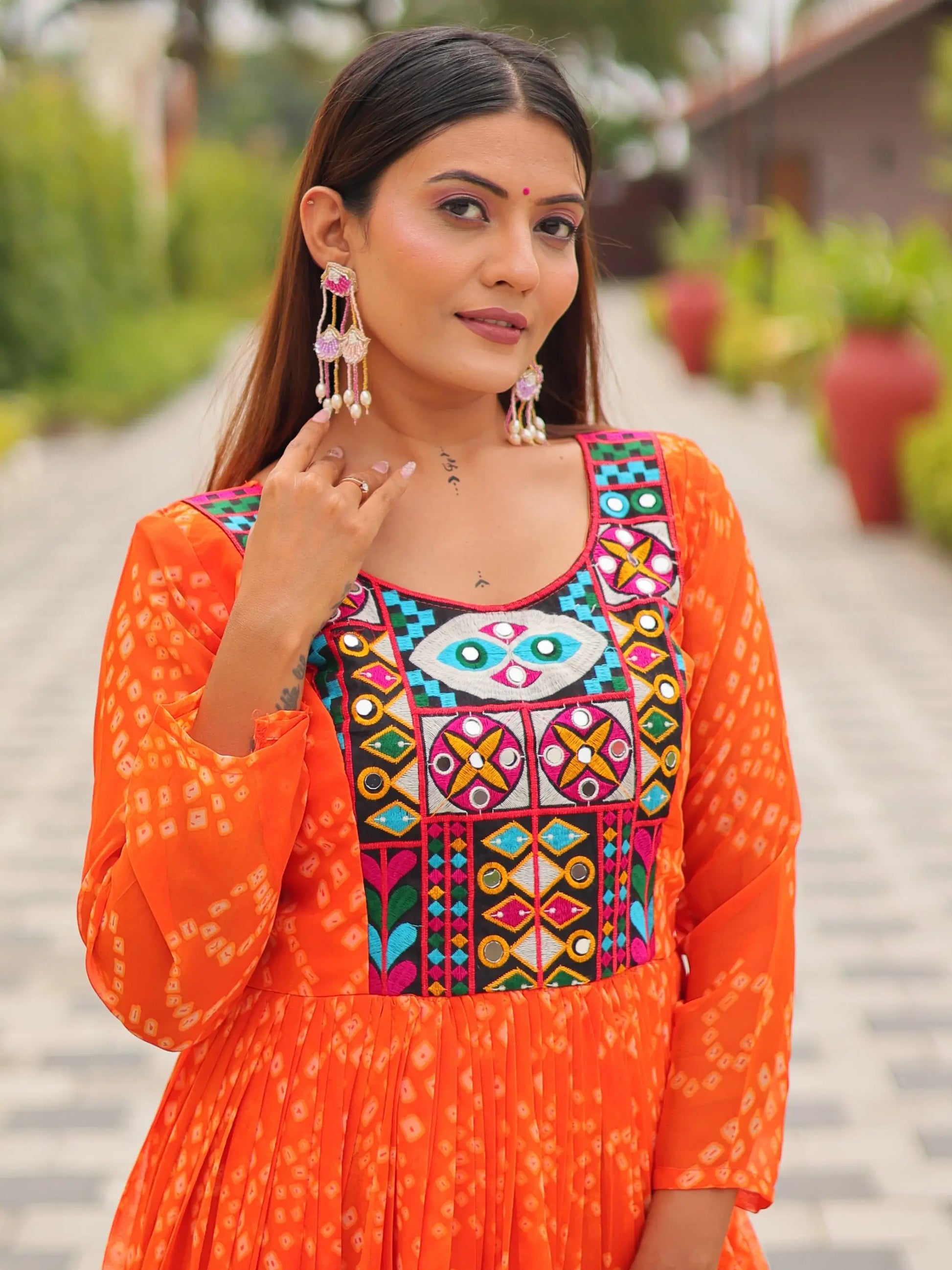 Amazeballs Orange Gamthi Work Georgette Navratri Special Gown - Zeel Clothing