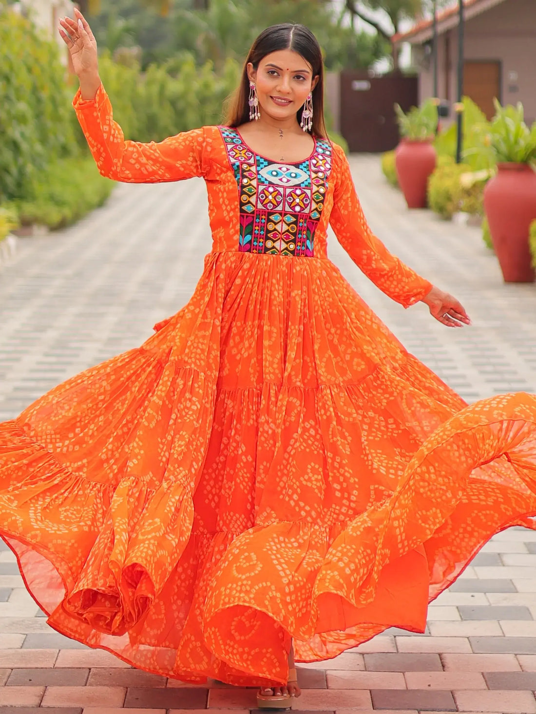 Amazeballs Orange Gamthi Work Georgette Navratri Special Gown - Zeel Clothing