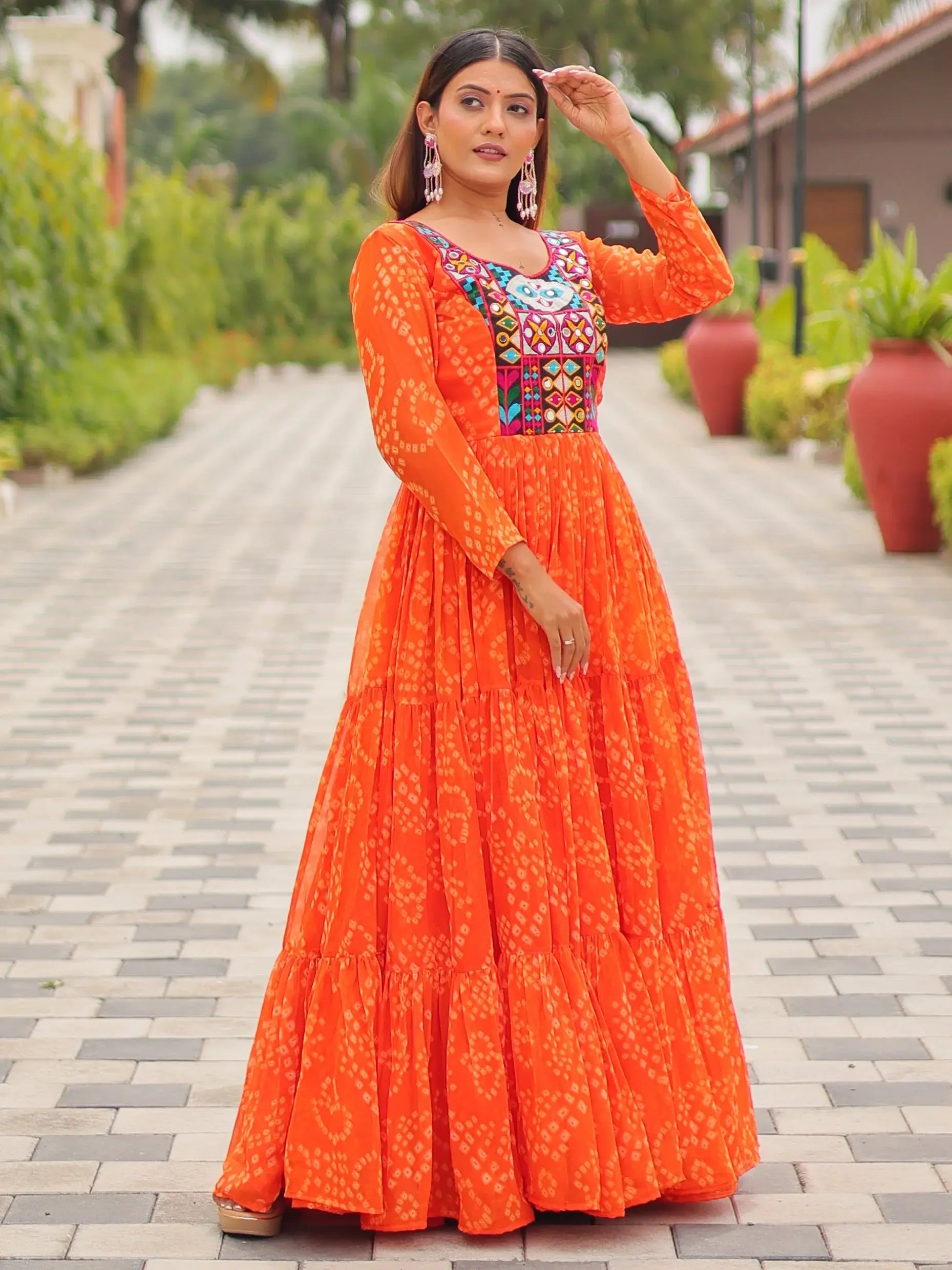 Amazeballs Orange Gamthi Work Georgette Navratri Special Gown - Zeel Clothing