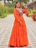 Amazeballs Orange Gamthi Work Georgette Navratri Special Gown - Zeel Clothing