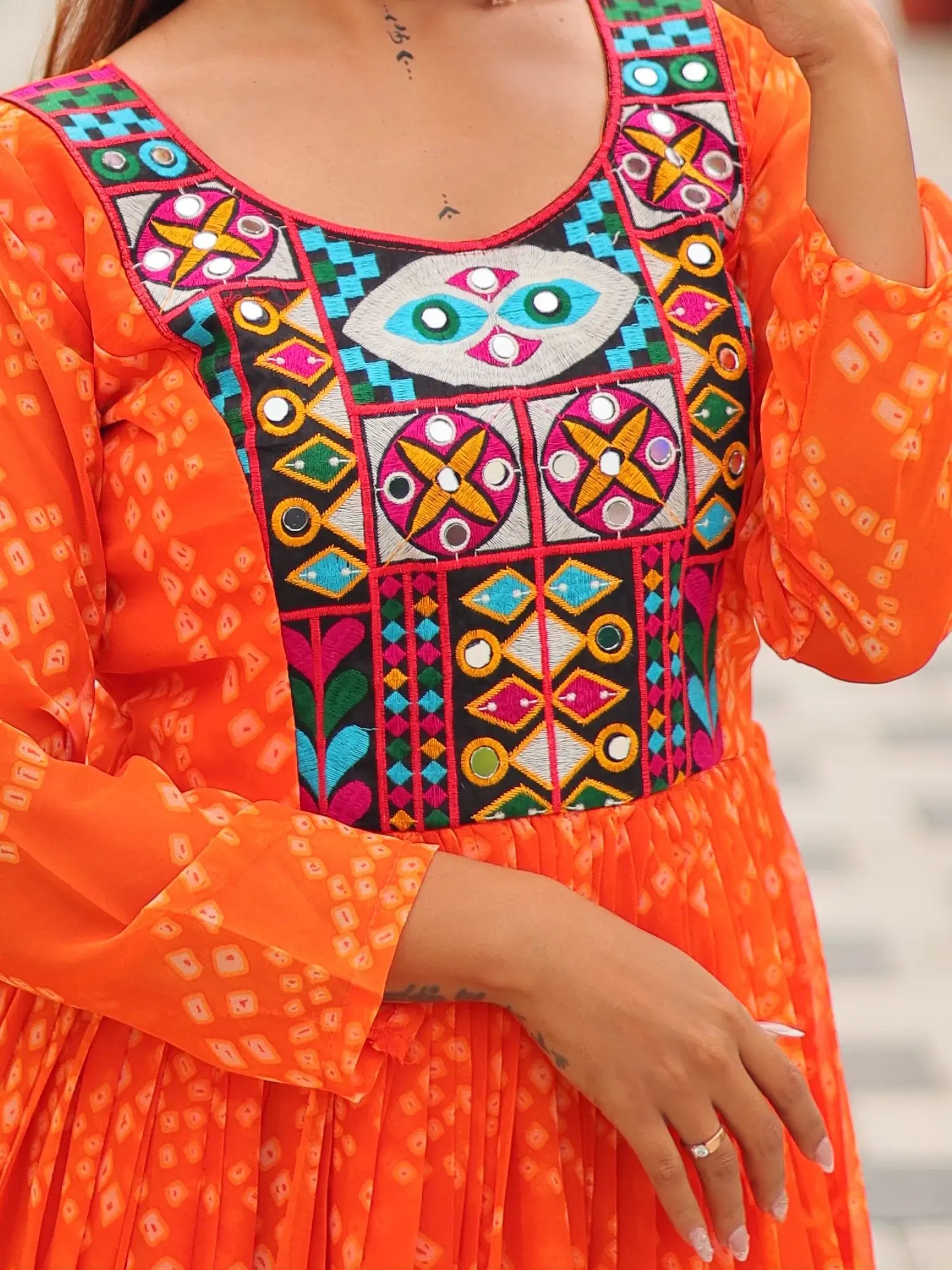 Amazeballs Orange Gamthi Work Georgette Navratri Special Gown - Zeel Clothing