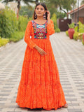 Amazeballs Orange Gamthi Work Georgette Navratri Special Gown - Zeel Clothing