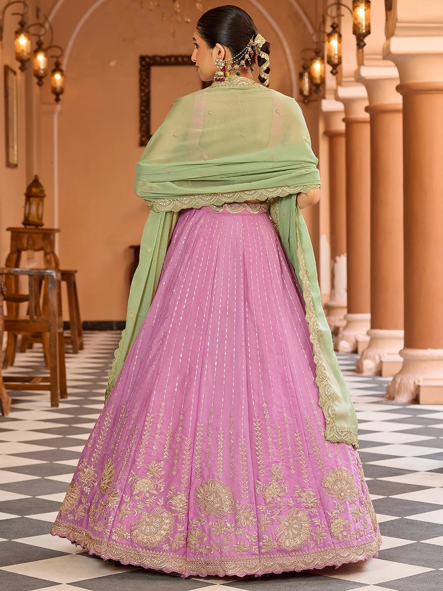 Amazeballs Pink Sequins Tissue Function Wear Lehenga Choli With Dupatta