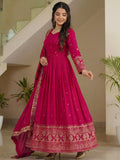 Amazeballs Pink Zari Embroidery Silk Engagement Wear Gown With Dupatta