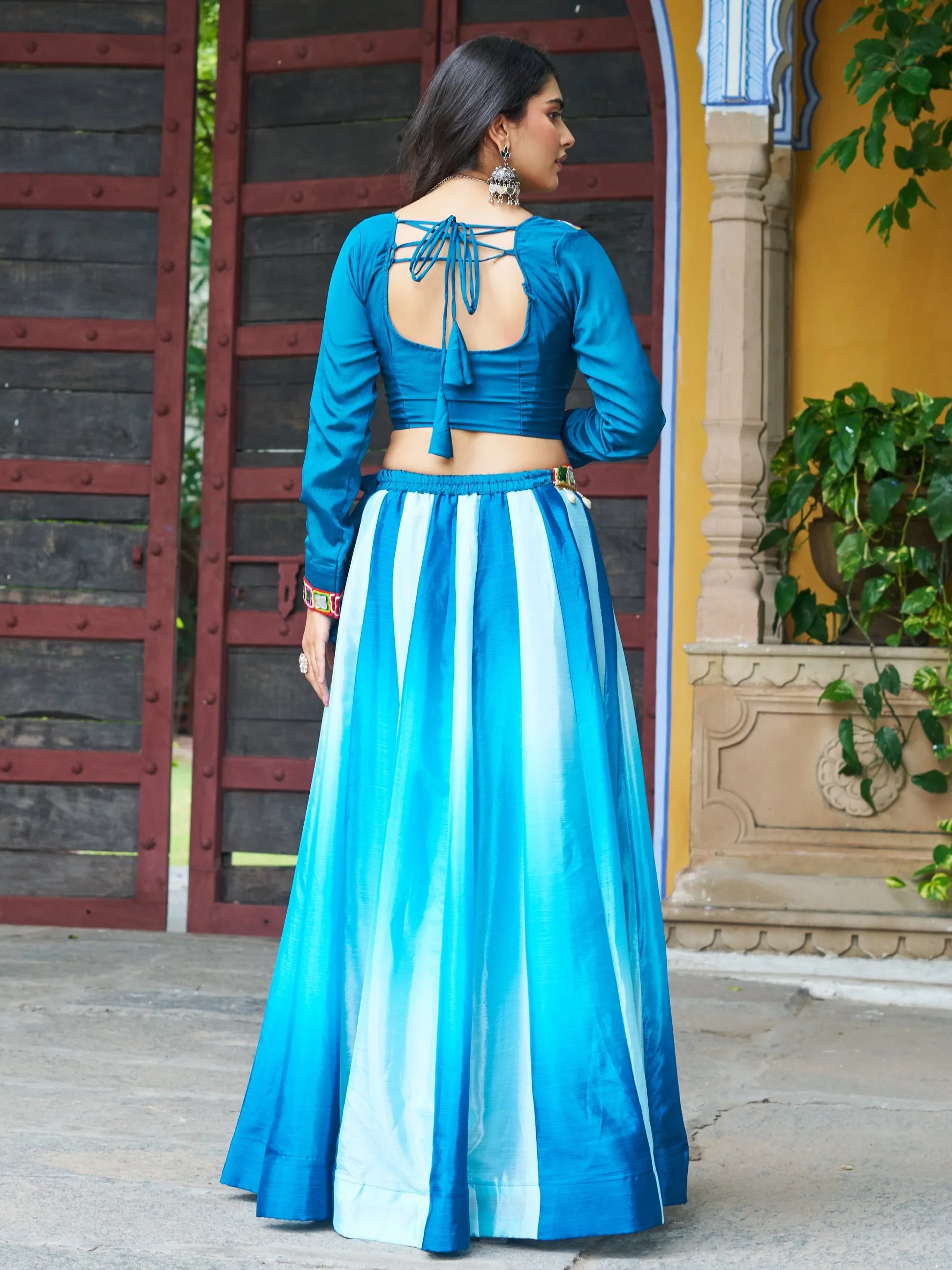 Amazeballs Sky-Blue Chinon Lehenga With Kutchi Embroidery Blouse - Zeel Clothing