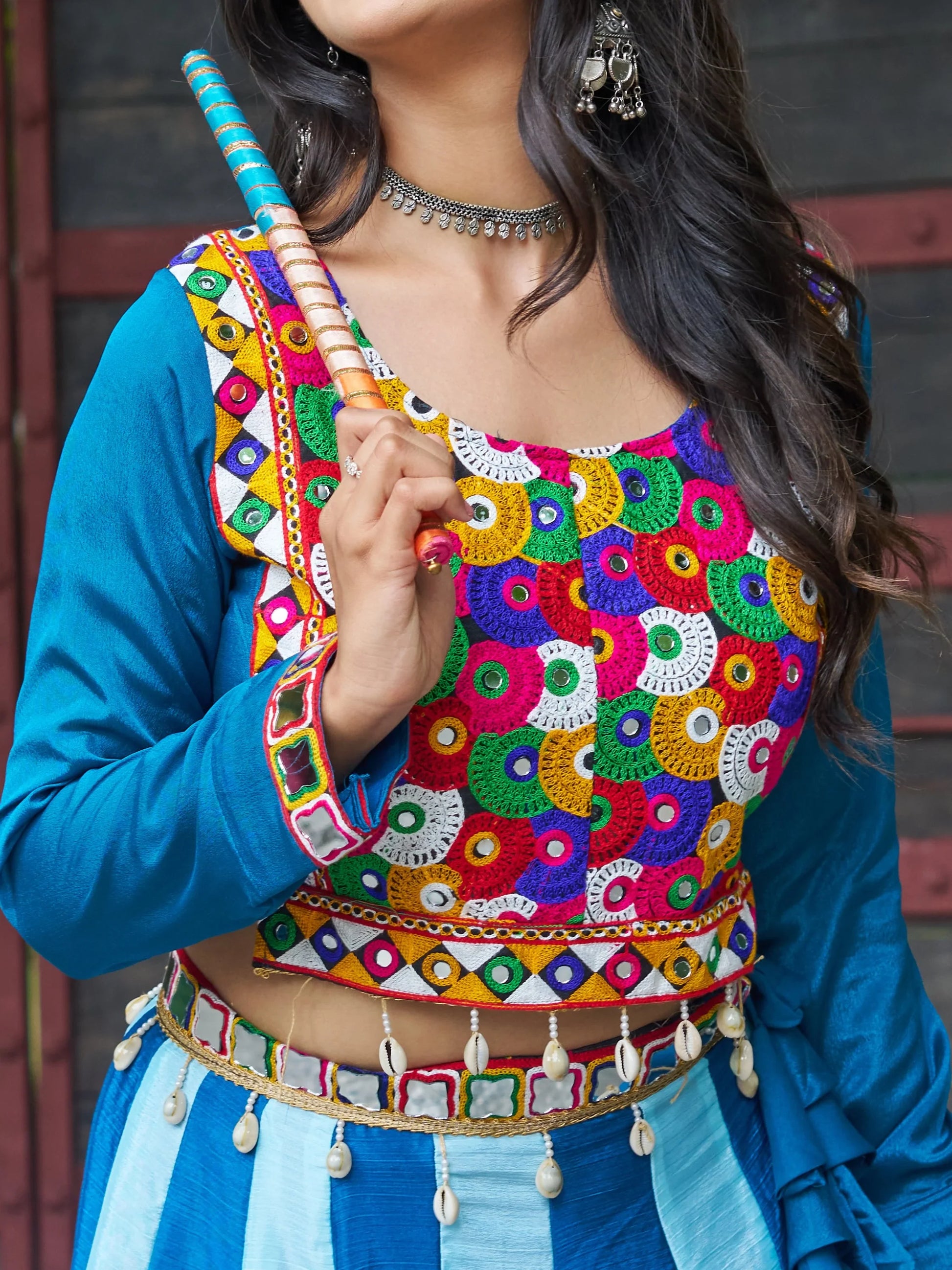 Amazeballs Sky-Blue Chinon Lehenga With Kutchi Embroidery Blouse - Zeel Clothing