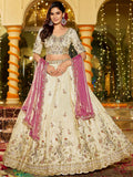 Amazing Beige Bead Embroidery Tissue Engagement Wear Lehenga Choli