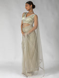 Amazing Beige Diamond Work Net Designer Pre-Stitched Saree With Blouse - Zeel Clothing