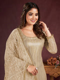 Amazing Beige Sequins Net Festive Wear Salwar Kameez With Dupatta - Zeel Clothing