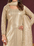 Amazing Beige Sequins Net Festive Wear Salwar Kameez With Dupatta - Zeel Clothing