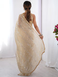 Amazing Beige Sequins Work Organza Party Wear Saree With Blouse - Zeel Clothing