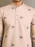 Amazing Beige Thread Work Viscose Silk Festive Wear Men Kurta