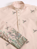Amazing Beige Thread Work Viscose Silk Festive Wear Men Kurta
