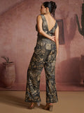 Amazing Black Digital Printed Muslin Silk Event Wear Jump Suit