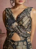 Amazing Black Digital Printed Muslin Silk Event Wear Jump Suit