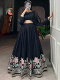 Amazing Black Embroidered Georgette Designer Crop Top Lehenga - Zeel Clothing