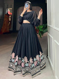 Amazing Black Embroidered Georgette Designer Crop Top Lehenga - Zeel Clothing