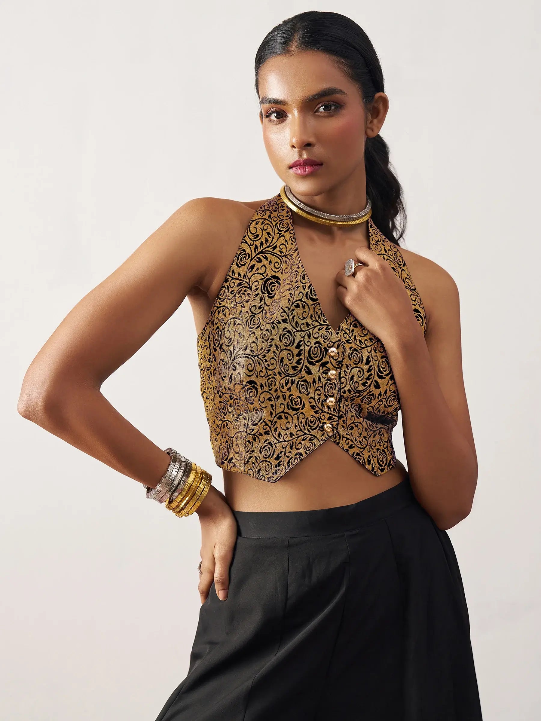 Amazing Black Jacquard Waistcoat Indo-Western Co-Ord Set - Zeel Clothing