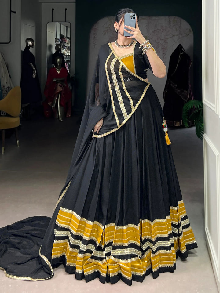 Amazing Black Lace Work Rayon Festive Wear Lehenga Choli With Dupatta - Zeel Clothing