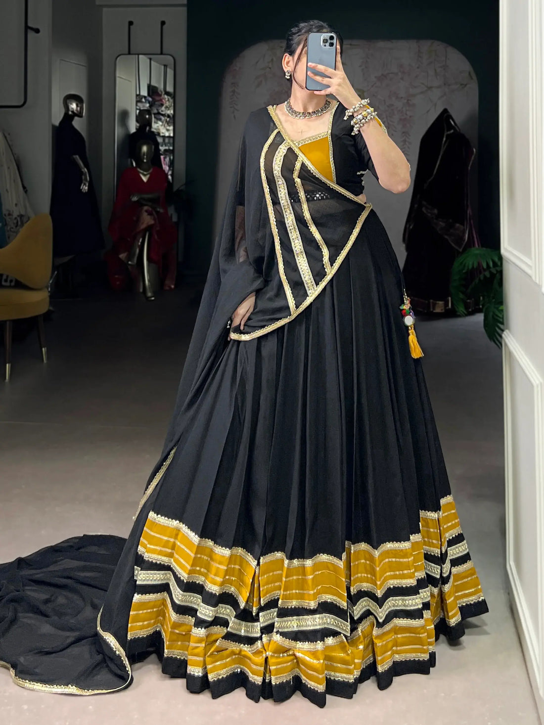 Amazing Black Lace Work Rayon Festive Wear Lehenga Choli With Dupatta - Zeel Clothing