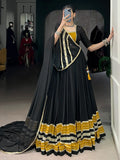 Amazing Black Lace Work Rayon Festive Wear Lehenga Choli With Dupatta - Zeel Clothing