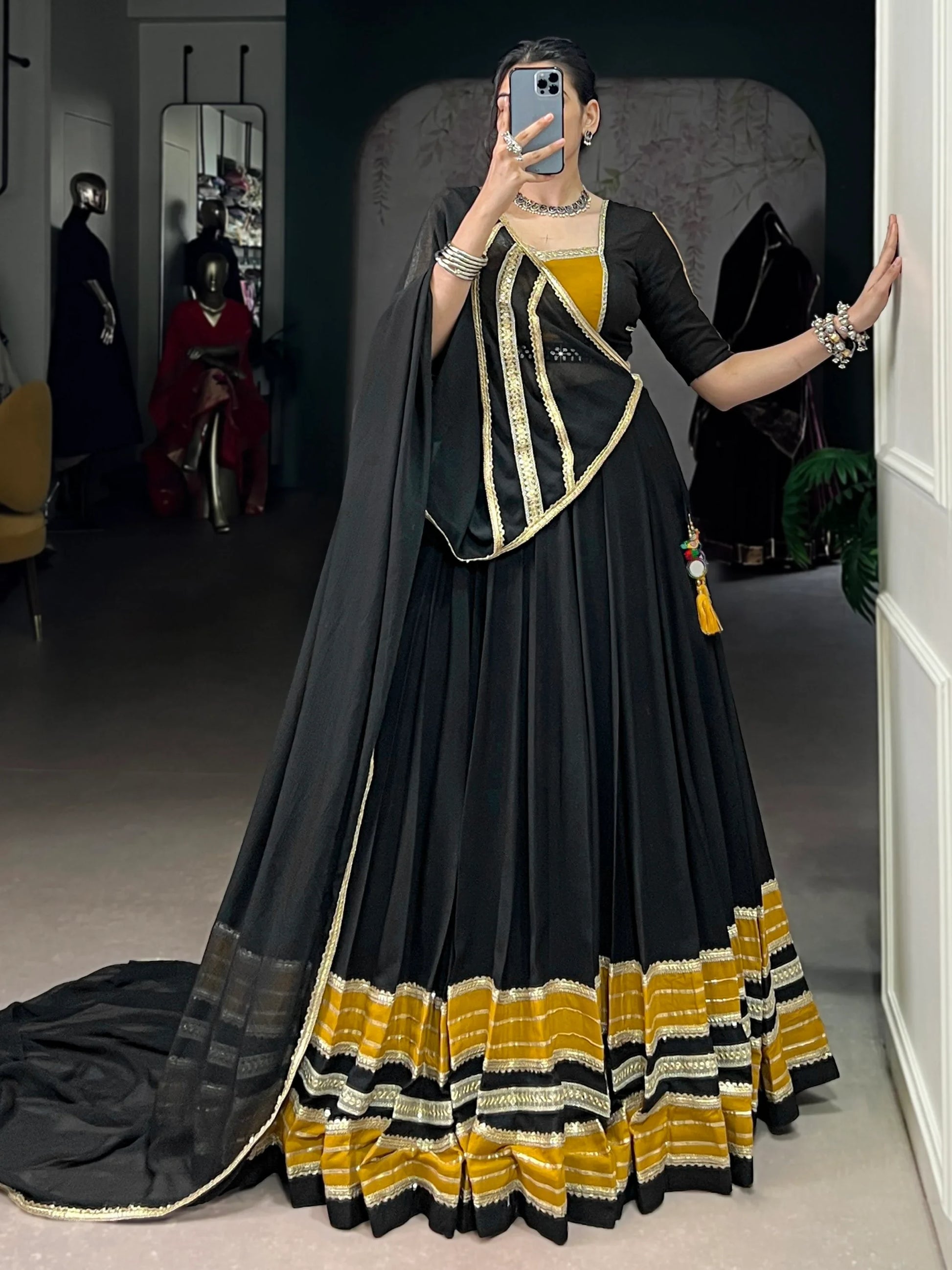 Amazing Black Lace Work Rayon Festive Wear Lehenga Choli With Dupatta - Zeel Clothing