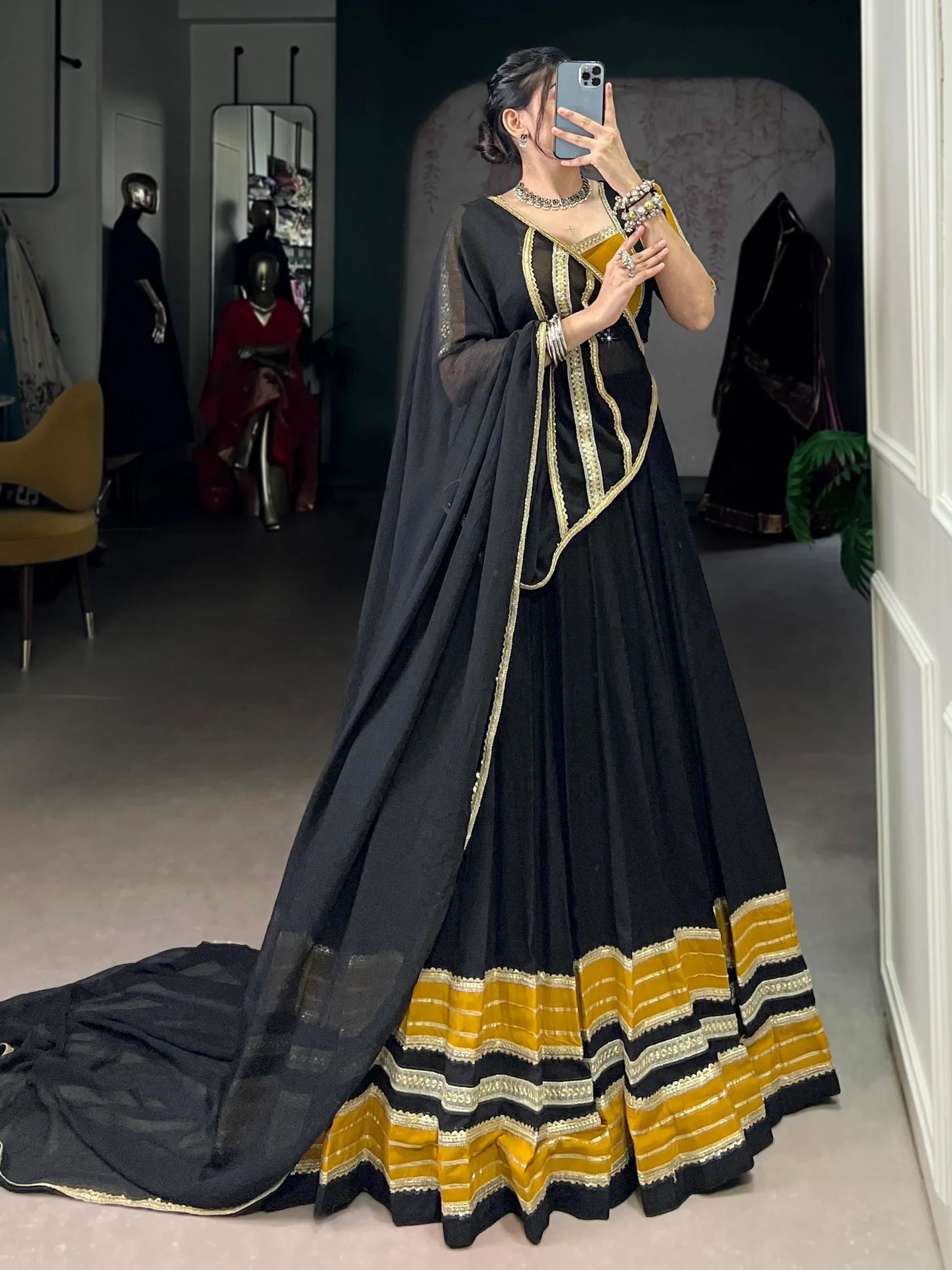 Amazing Black Lace Work Rayon Festive Wear Lehenga Choli With Dupatta - Zeel Clothing