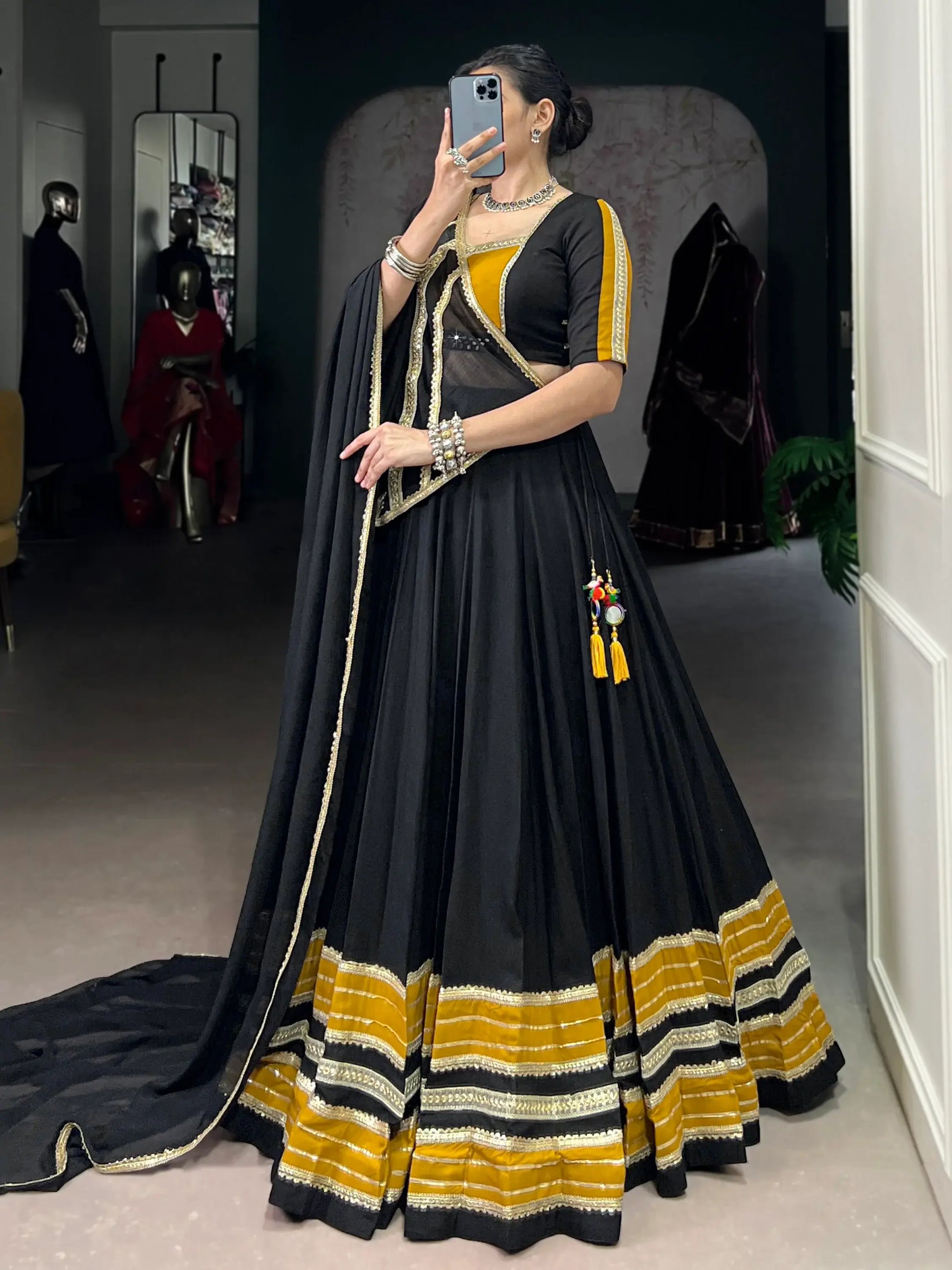 Amazing Black Lace Work Rayon Festive Wear Lehenga Choli With Dupatta - Zeel Clothing