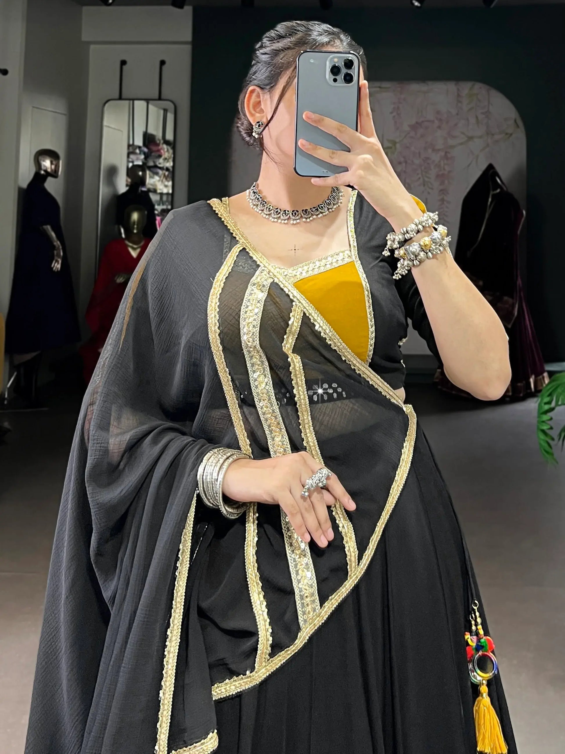 Amazing Black Lace Work Rayon Festive Wear Lehenga Choli With Dupatta - Zeel Clothing