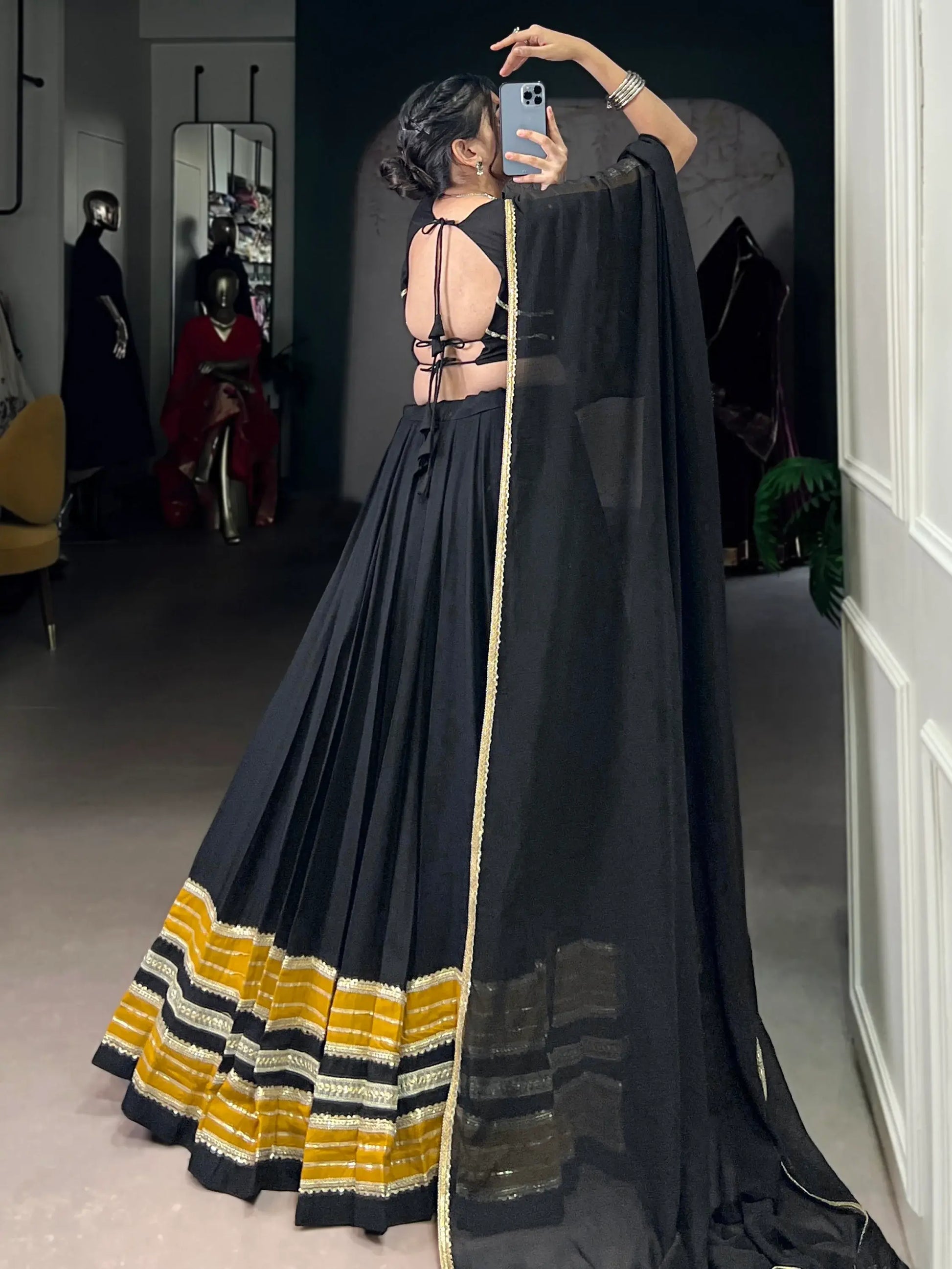 Amazing Black Lace Work Rayon Festive Wear Lehenga Choli With Dupatta - Zeel Clothing
