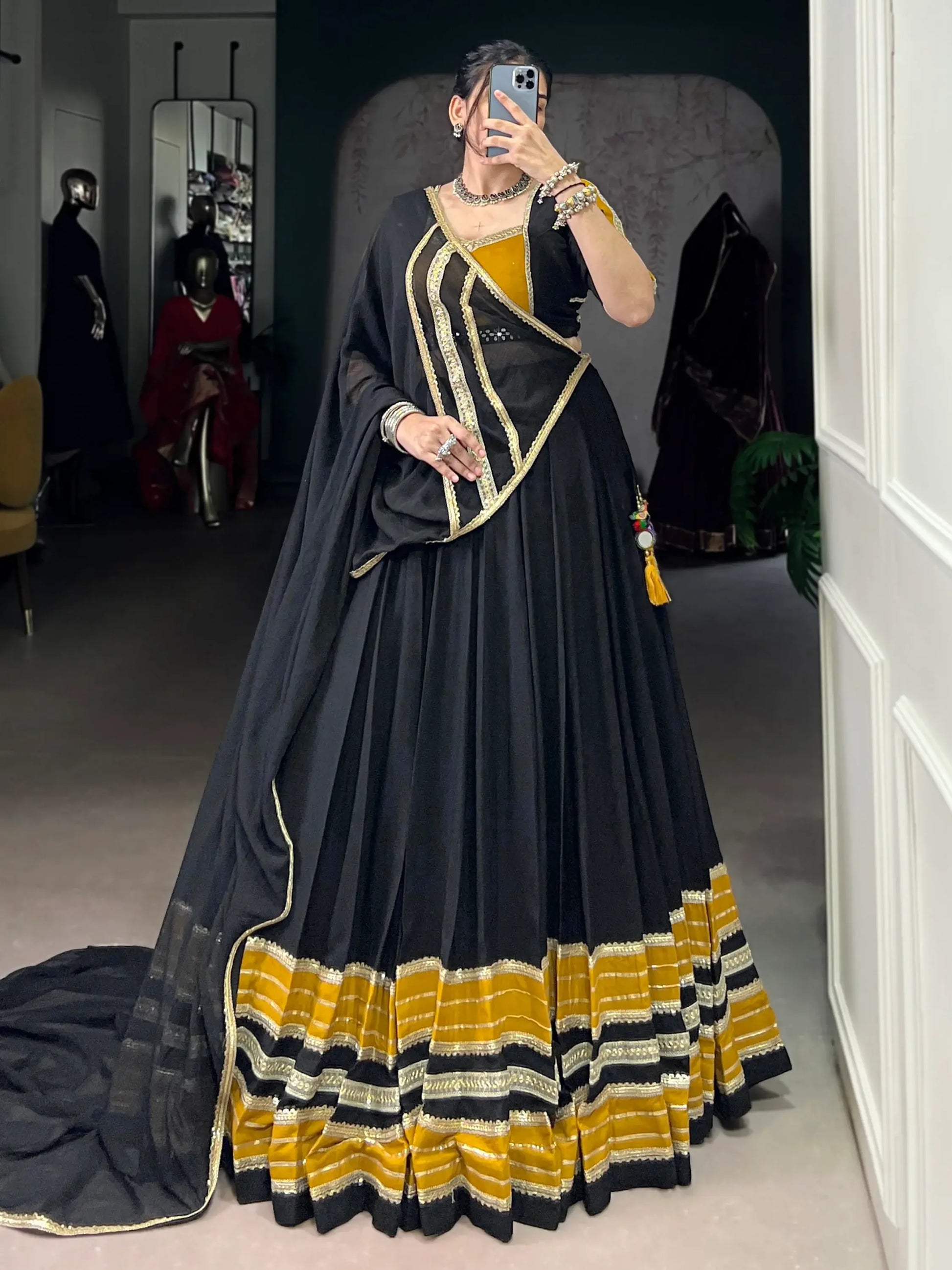 Amazing Black Lace Work Rayon Festive Wear Lehenga Choli With Dupatta - Zeel Clothing