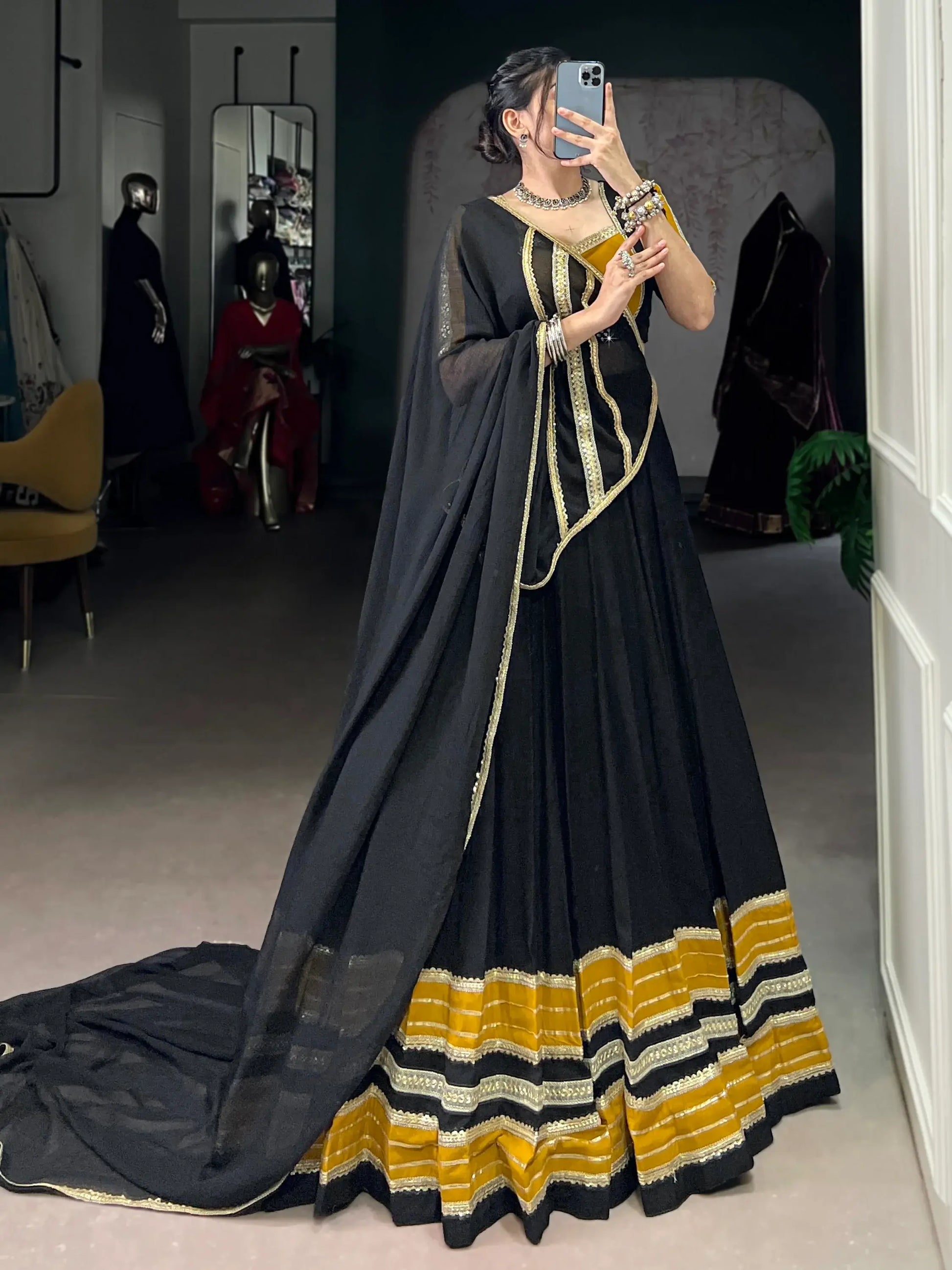 Amazing Black Lace Work Rayon Festive Wear Lehenga Choli With Dupatta - Zeel Clothing