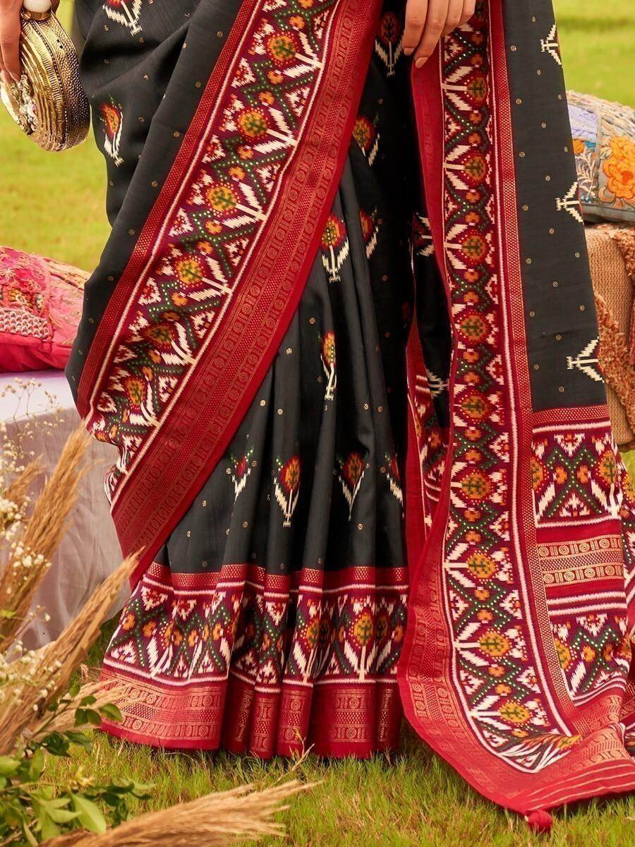 Amazing Black Patola Printed Silk Events Wear Saree With Blouse - Zeel Clothing