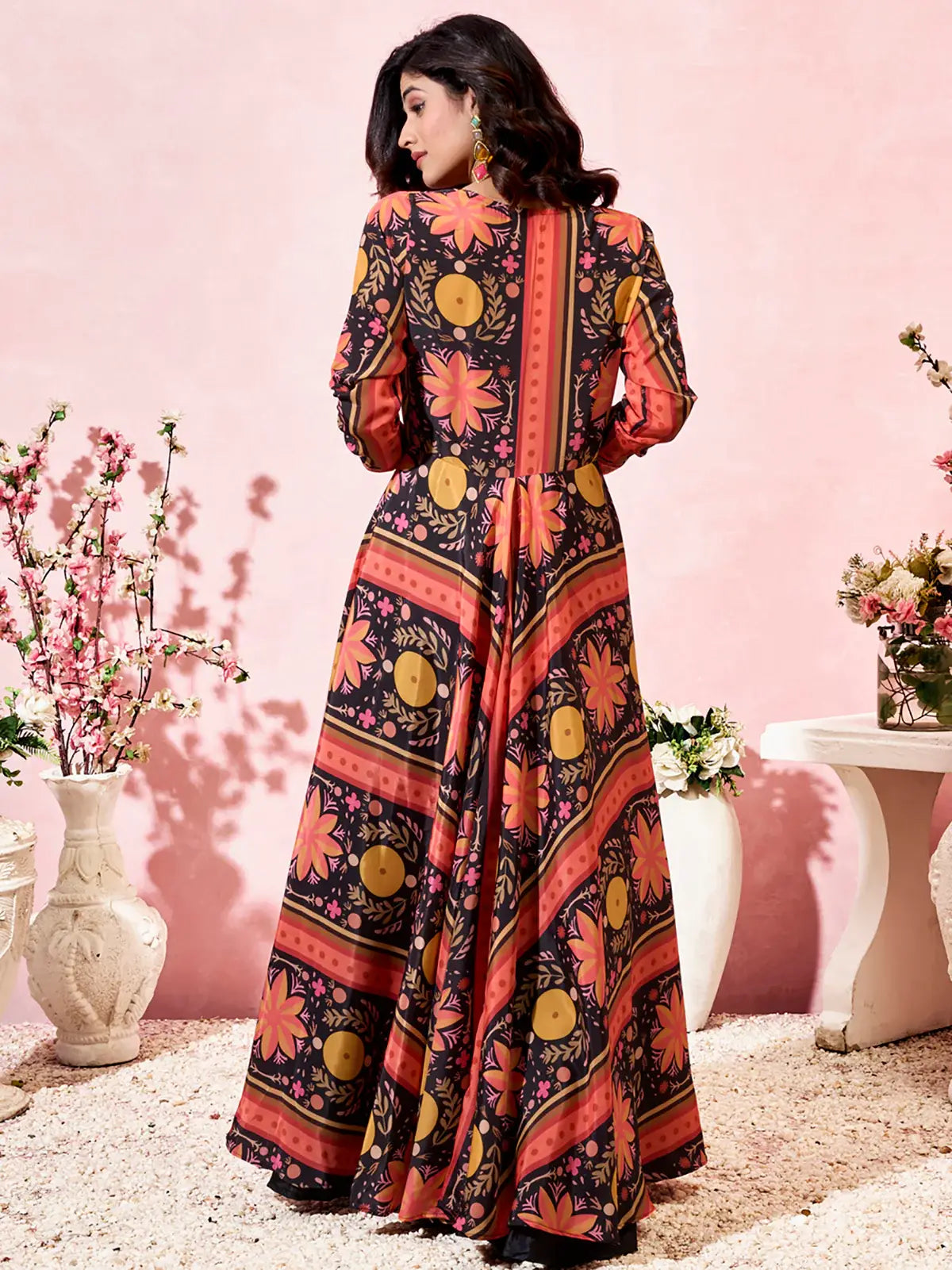 Amazing Black Printed Crepe Party Wear Crop Top Palazzo With Shrug - Zeel Clothing