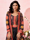 Amazing Black Printed Crepe Party Wear Crop Top Palazzo With Shrug - Zeel Clothing