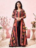 Amazing Black Printed Crepe Party Wear Crop Top Palazzo With Shrug - Zeel Clothing
