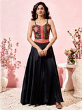Amazing Black Printed Crepe Party Wear Crop Top Palazzo With Shrug - Zeel Clothing