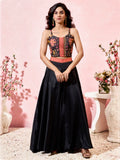 Amazing Black Printed Crepe Party Wear Crop Top Palazzo With Shrug - Zeel Clothing