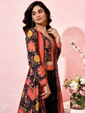 Amazing Black Printed Crepe Party Wear Crop Top Palazzo With Shrug - Zeel Clothing