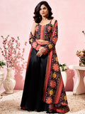Amazing Black Printed Crepe Party Wear Crop Top Palazzo With Shrug - Zeel Clothing