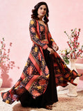 Amazing Black Printed Crepe Party Wear Crop Top Palazzo With Shrug - Zeel Clothing