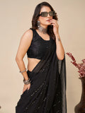 Amazing Black Sequins Georgette Party Wear Saree With Blouse - Zeel Clothing