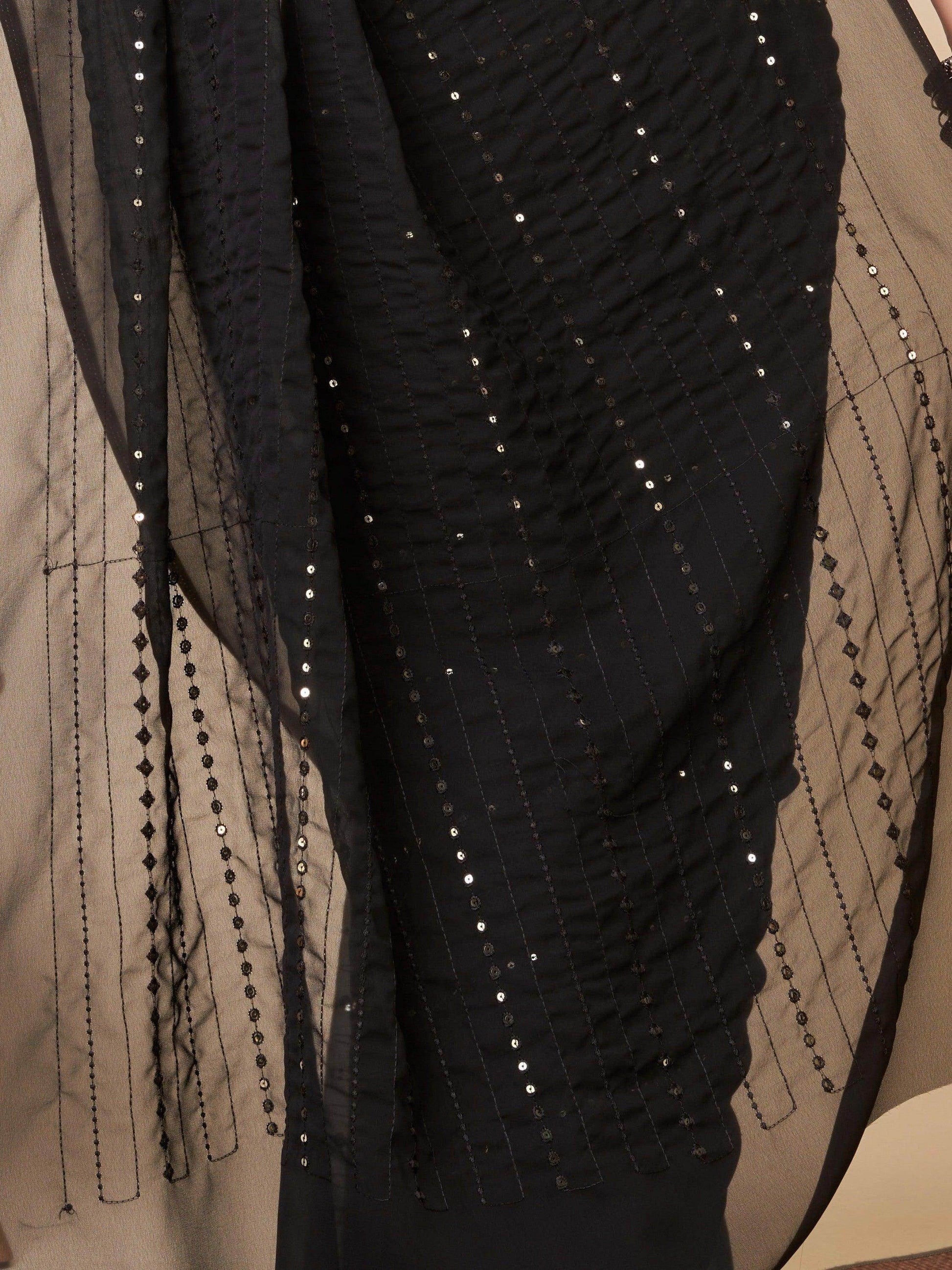 Amazing Black Sequins Georgette Party Wear Saree With Blouse - Zeel Clothing