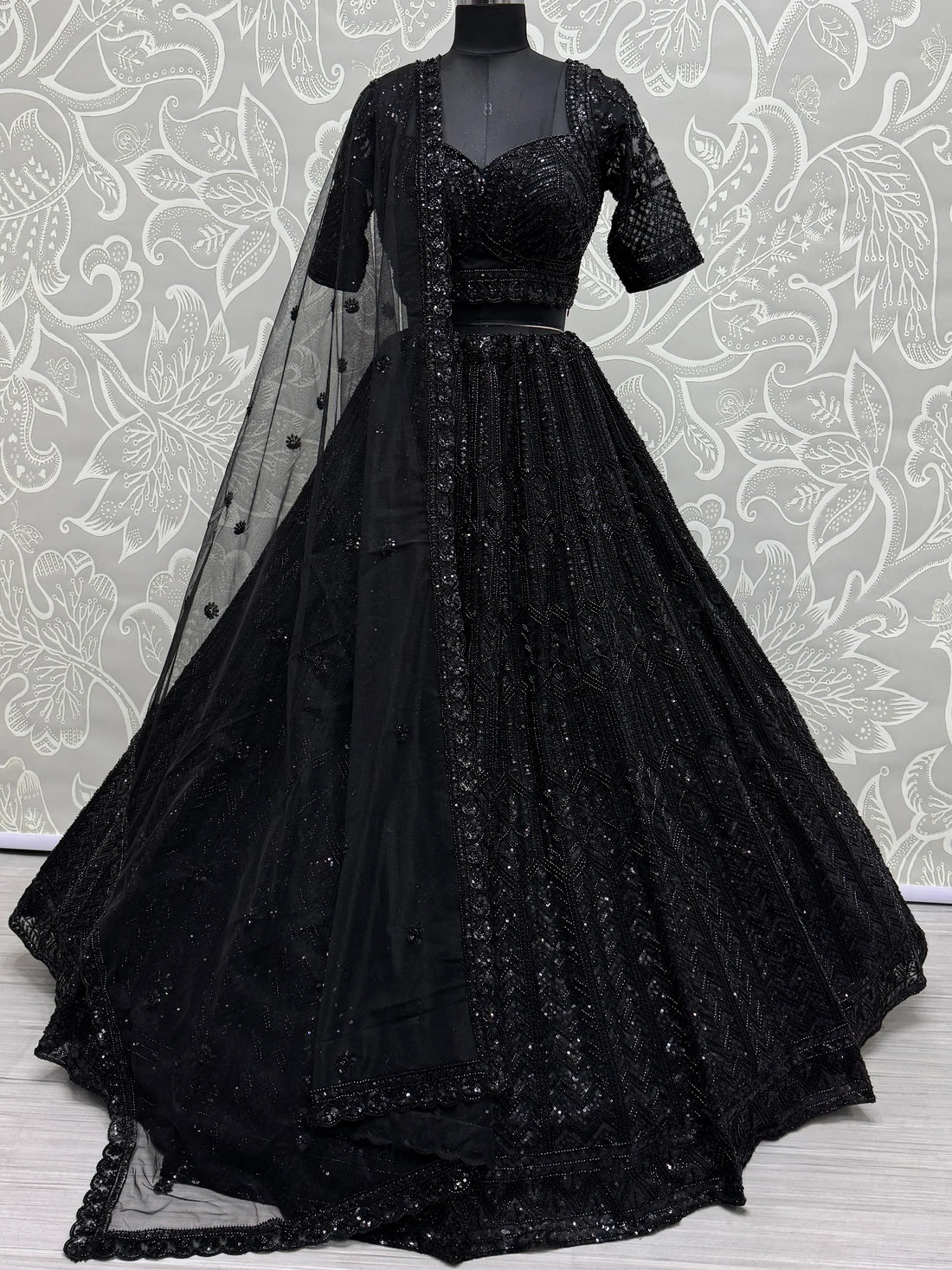 Amazing Black Sequins Net Reception Wear Lehenga Choli - Zeel Clothing
