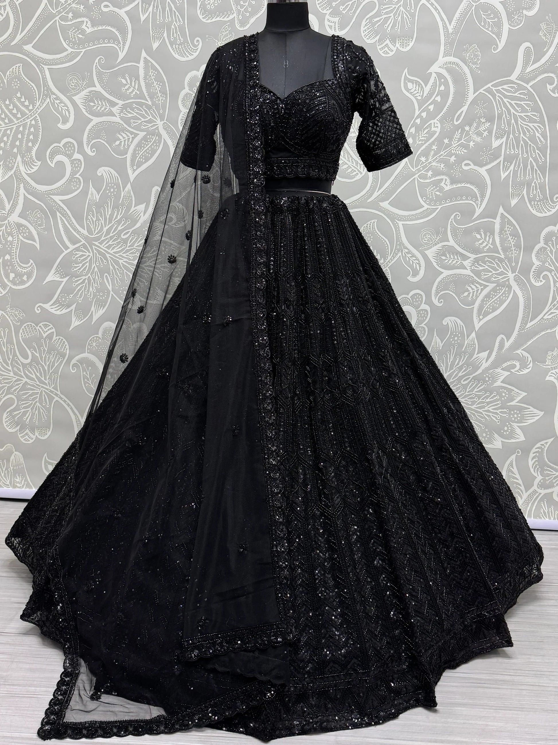 Amazing Black Sequins Net Reception Wear Lehenga Choli - Zeel Clothing