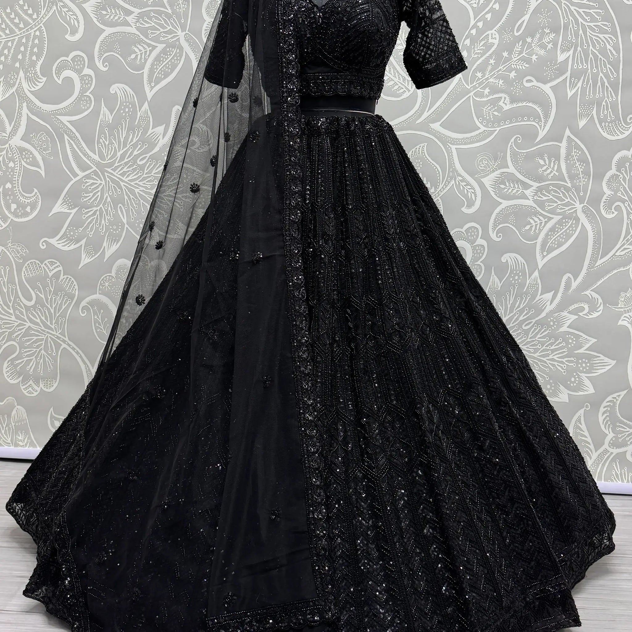 Amazing Black Sequins Net Reception Wear Lehenga Choli - Zeel Clothing